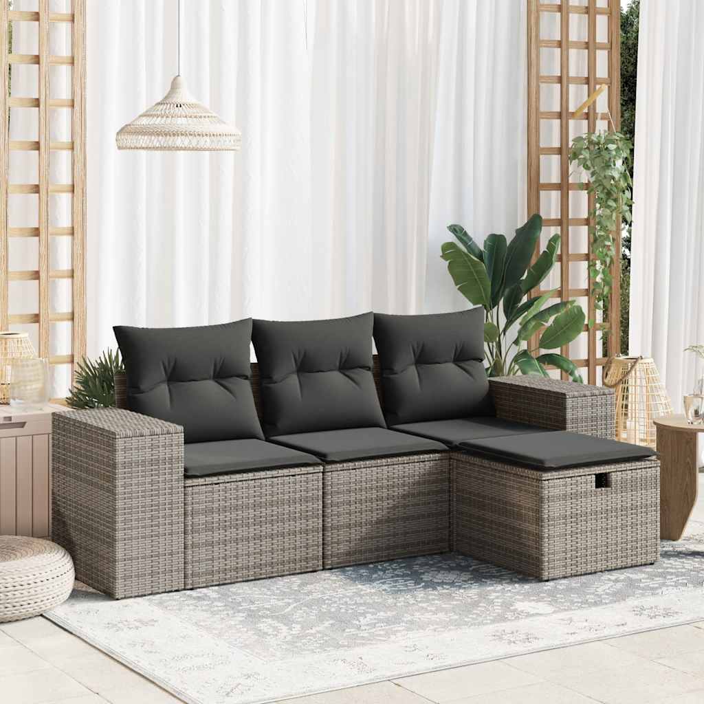 Set Canapea De Grădină Cu Perne, 4 Piese, , Poliratan