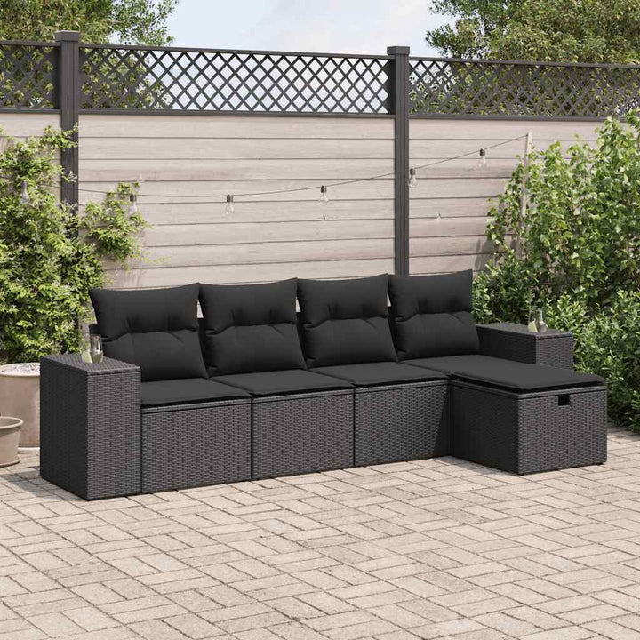 Set Canapele De Grădină Cu Perne, 5 Piese, Maro, Poliratan