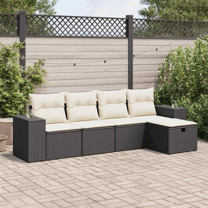 Set Canapele De Grădină Cu Perne, 5 Piese, Maro, Poliratan