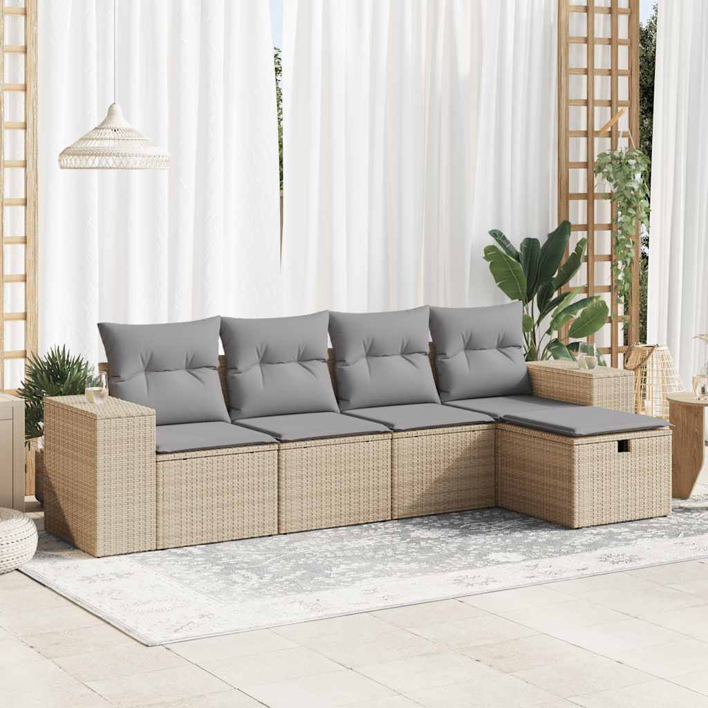 Set Canapele De Grădină Cu Perne, 5 Piese, Maro, Poliratan