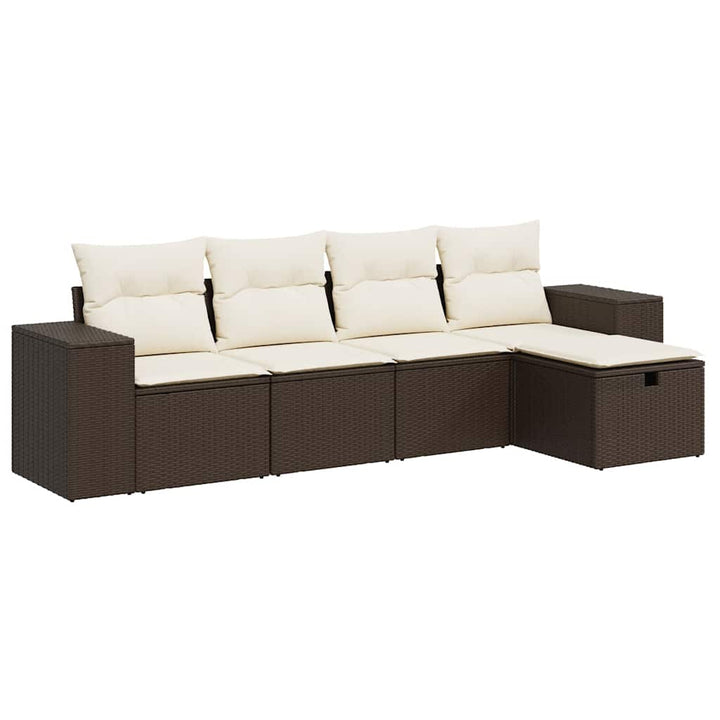 Set Canapele De Grădină Cu Perne, 5 Piese, Maro, Poliratan
