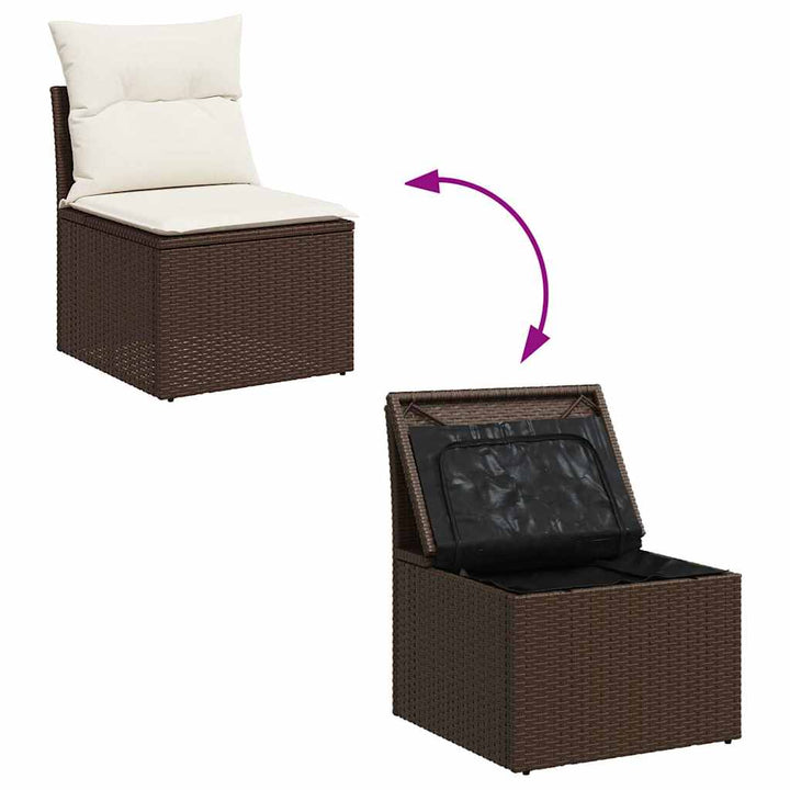 Set Canapele De Grădină Cu Perne, 5 Piese, Maro, Poliratan