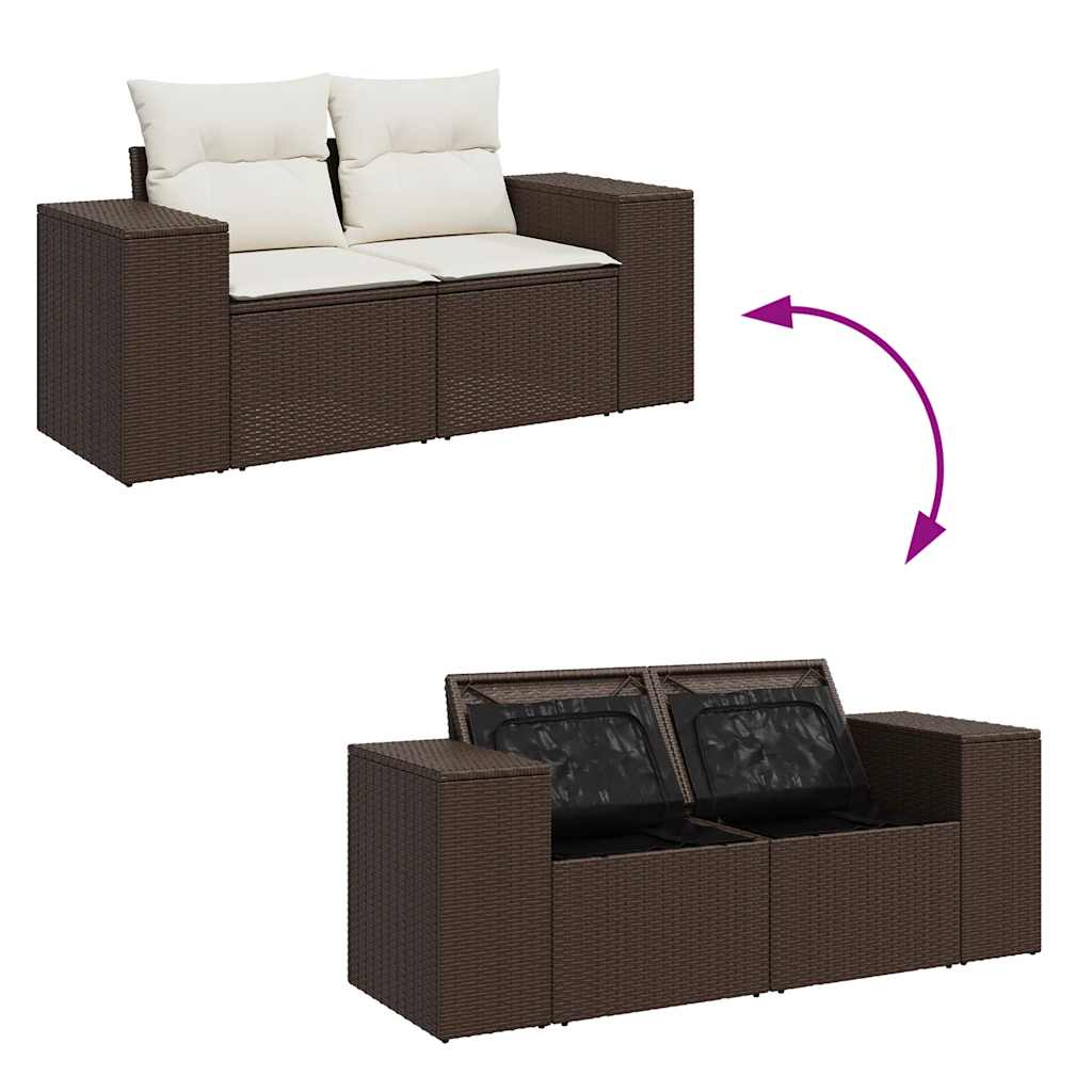 Set Canapele De Grădină Cu Perne, 5 Piese, Maro, Poliratan