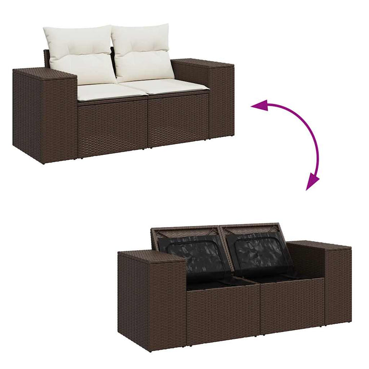 Set Canapele De Grădină Cu Perne, 5 Piese, Maro, Poliratan