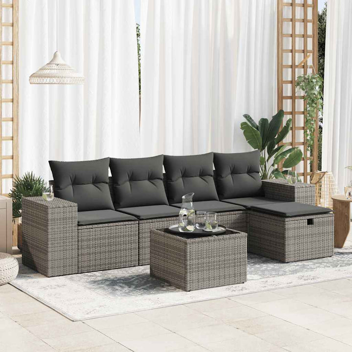 Set Canapele De Grădină Cu Perne, 5 Piese, Maro, Poliratan