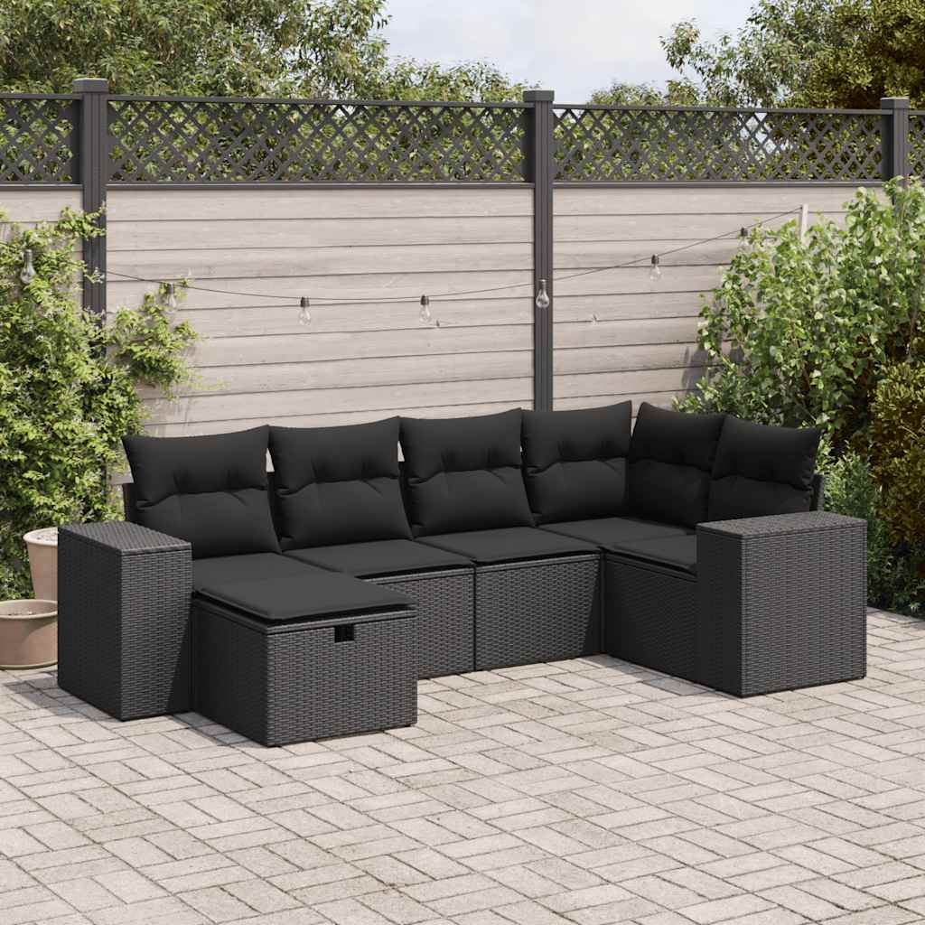 Set Mobilier De Grădină Cu Perne, 6 Piese, Negru, Poliratan