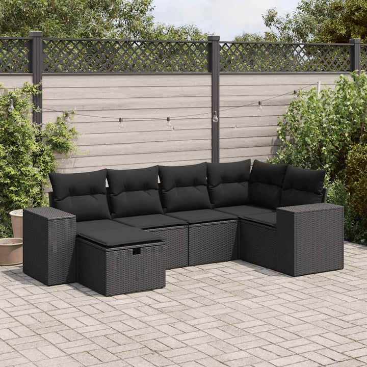 Set Mobilier De Grădină Cu Perne, 6 Piese, Negru, Poliratan