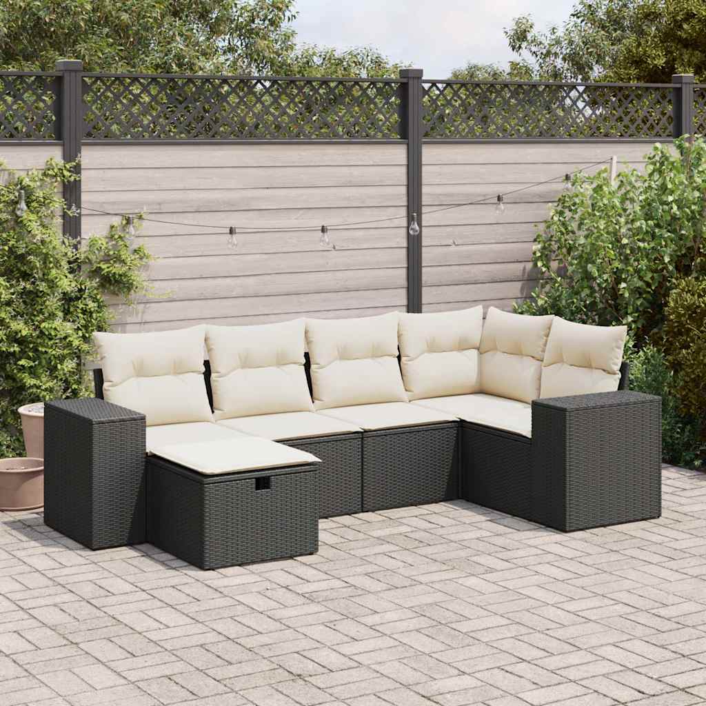 Set Mobilier De Grădină Cu Perne, 6 Piese, Negru, Poliratan