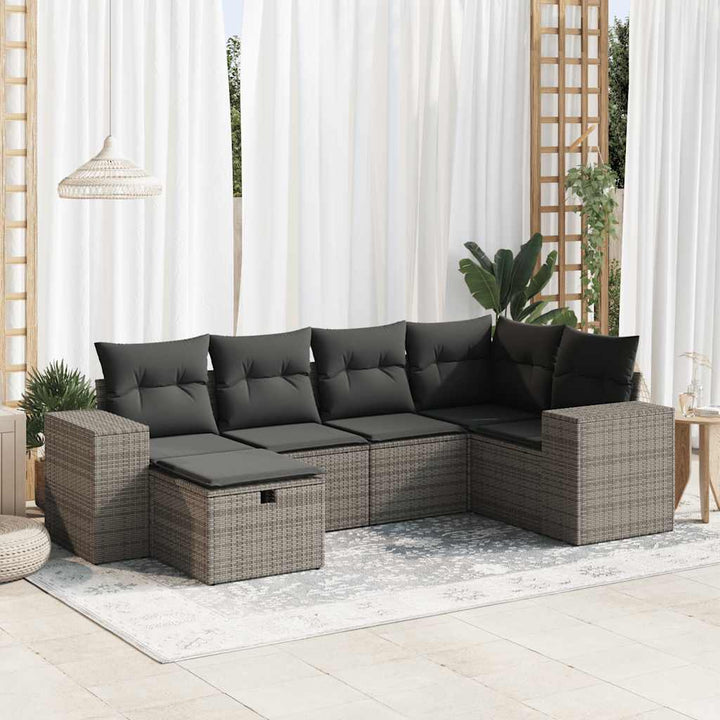 Set Mobilier De Grădină Cu Perne, 6 Piese, Negru, Poliratan