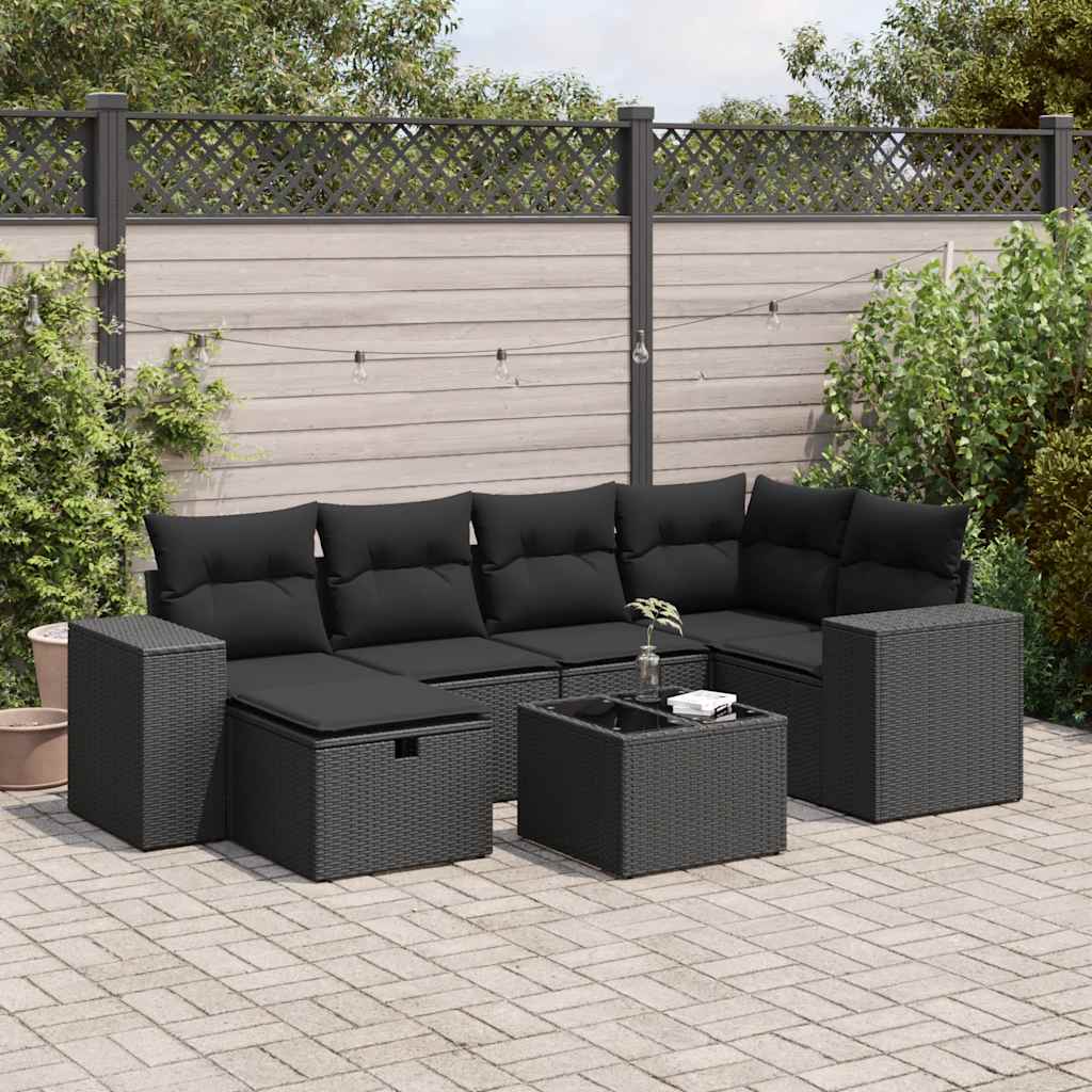 Set Mobilier De Grădină Cu Perne, 6 Piese, Negru, Poliratan