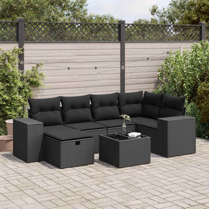Set Mobilier De Grădină Cu Perne, 6 Piese, Negru, Poliratan