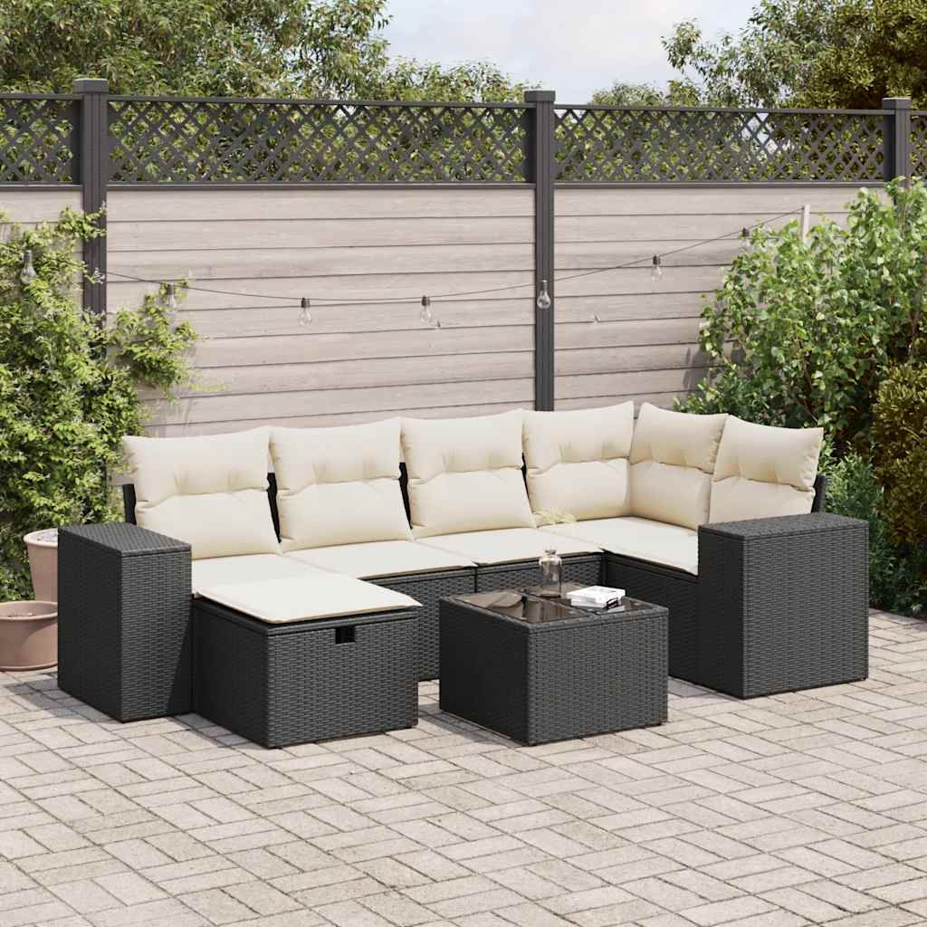 Set Mobilier De Grădină Cu Perne, 6 Piese, Negru, Poliratan
