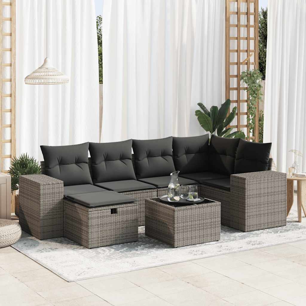 Set Mobilier De Grădină Cu Perne, 6 Piese, Negru, Poliratan