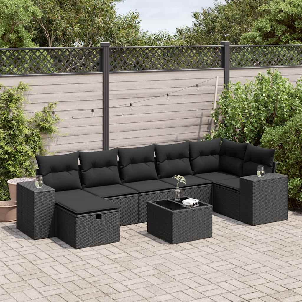 Set Canapele De Grădină Cu Perne, 8 Piese, Maro, Poliratan