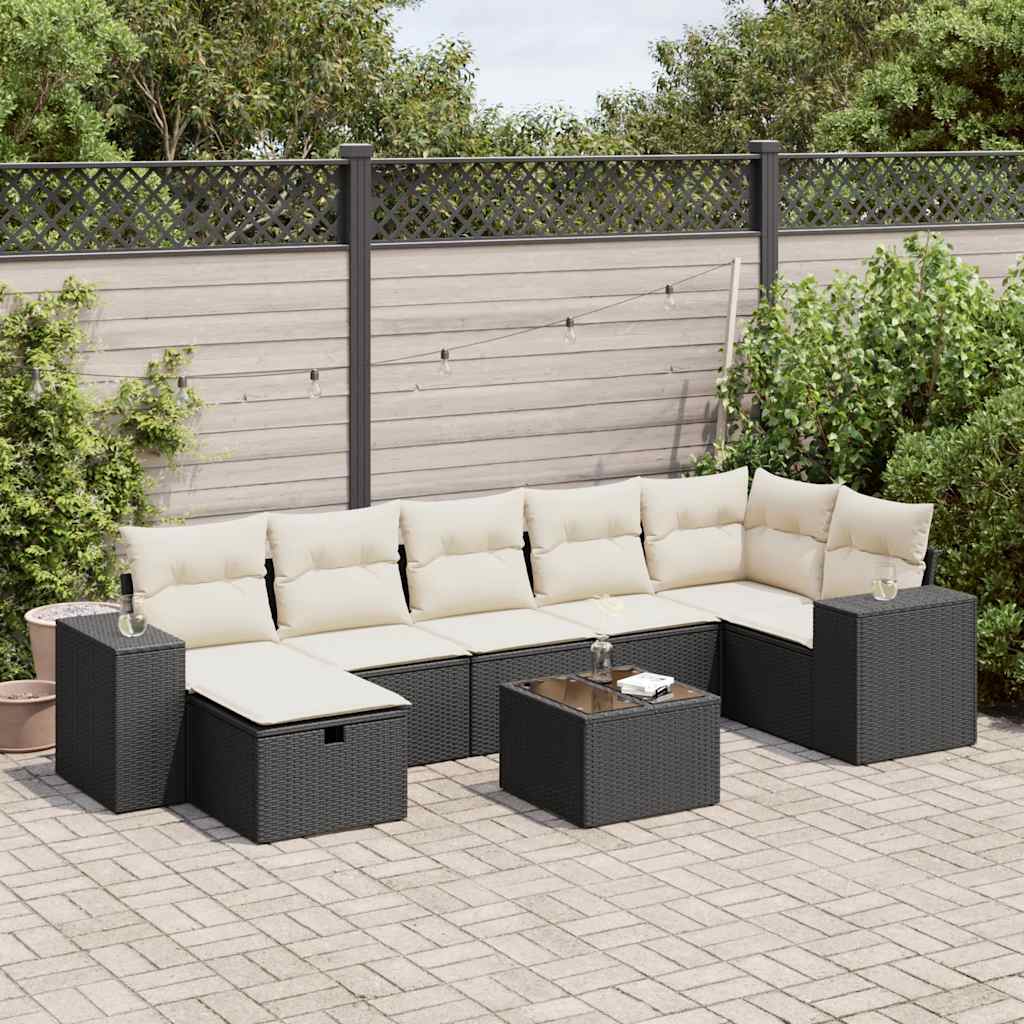 Set Canapele De Grădină Cu Perne, 8 Piese, Maro, Poliratan