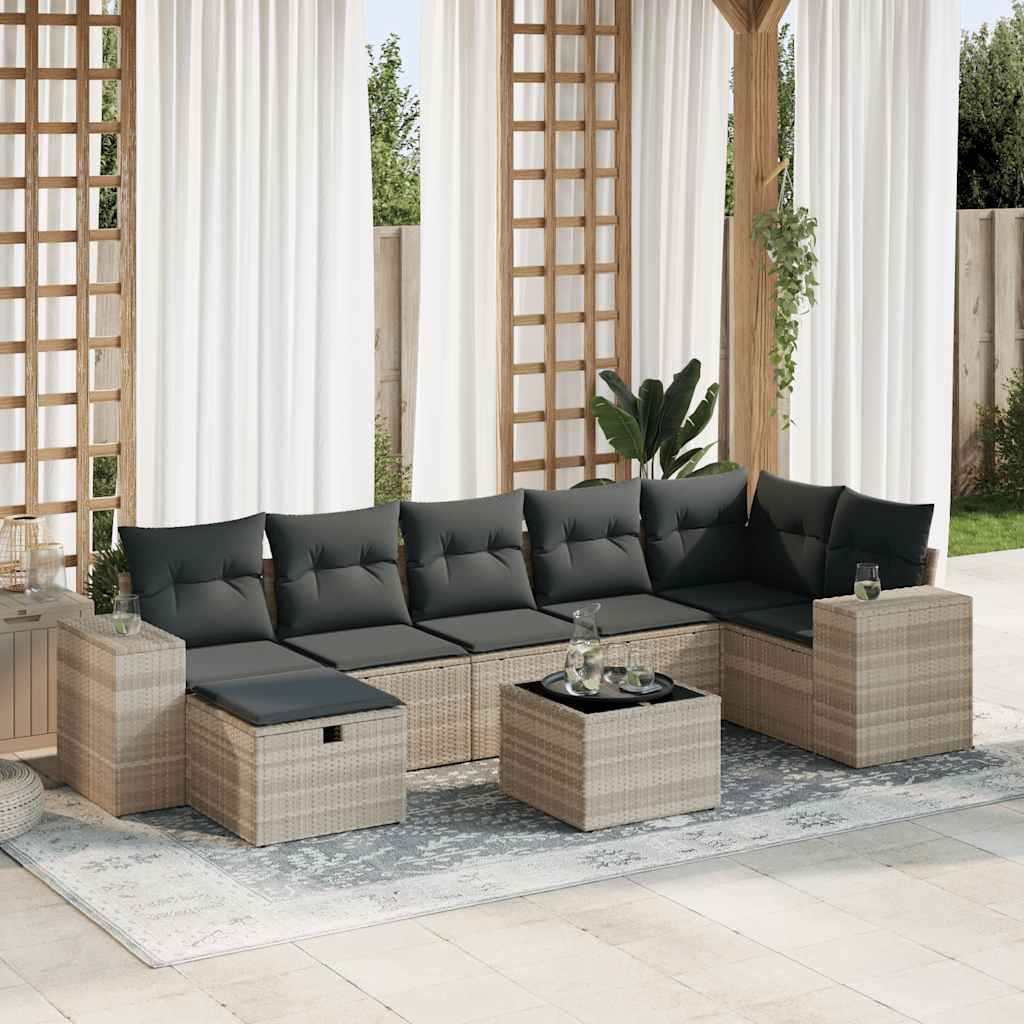 Set Canapele De Grădină Cu Perne, 8 Piese, Maro, Poliratan