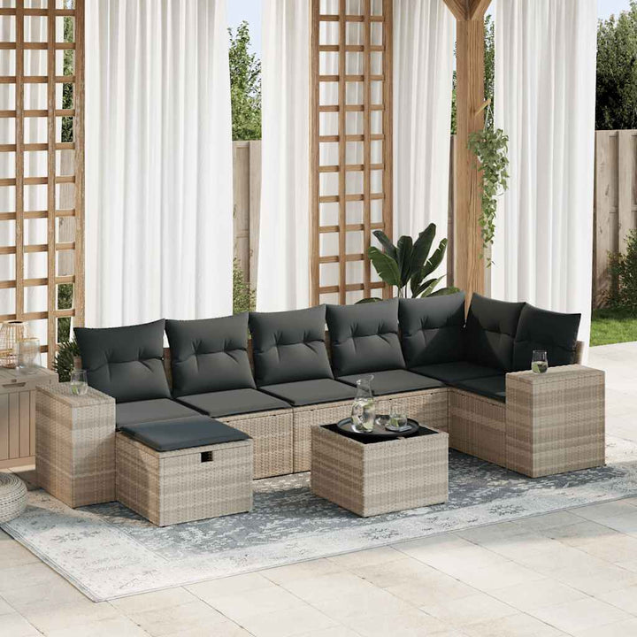 Set Canapele De Grădină Cu Perne, 8 Piese, Maro, Poliratan