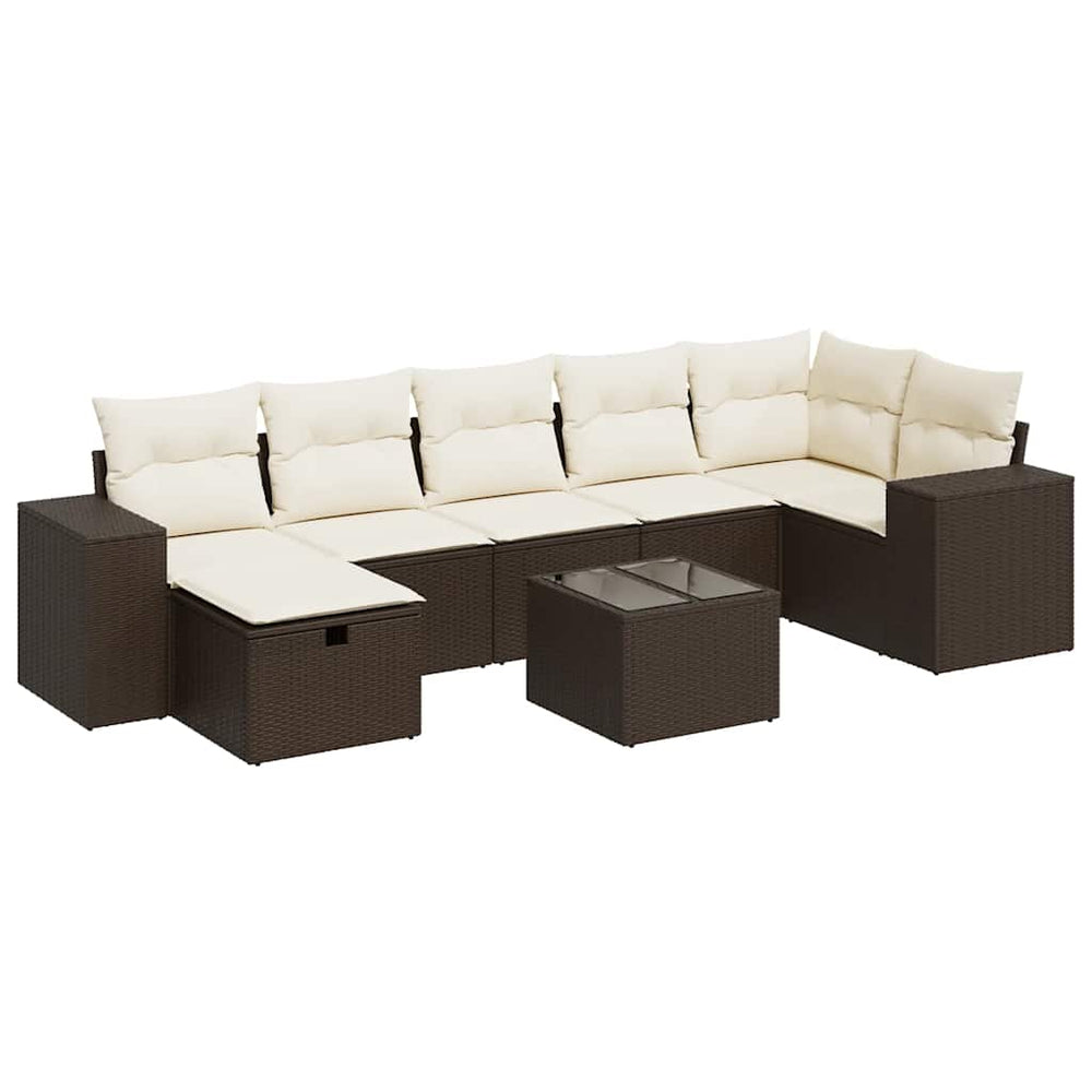 Set Canapele De Grădină Cu Perne, 8 Piese, Maro, Poliratan