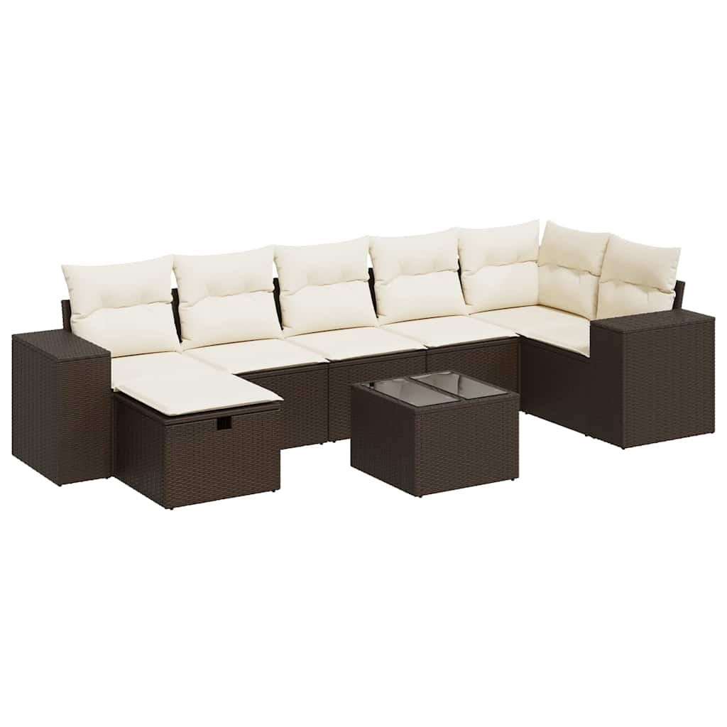 Set Canapele De Grădină Cu Perne, 8 Piese, Maro, Poliratan