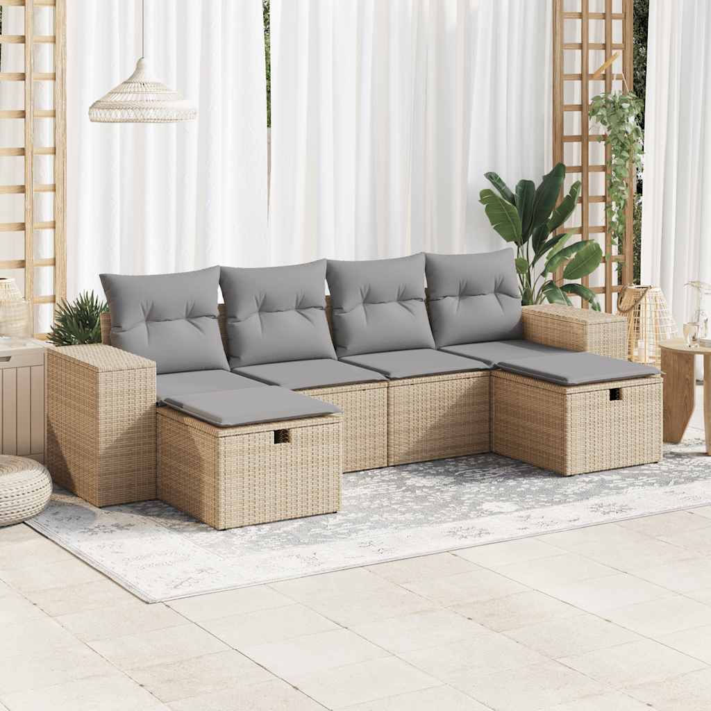 Set Mobilier De Grădină Cu Perne, 6 Piese, Negru, Poliratan