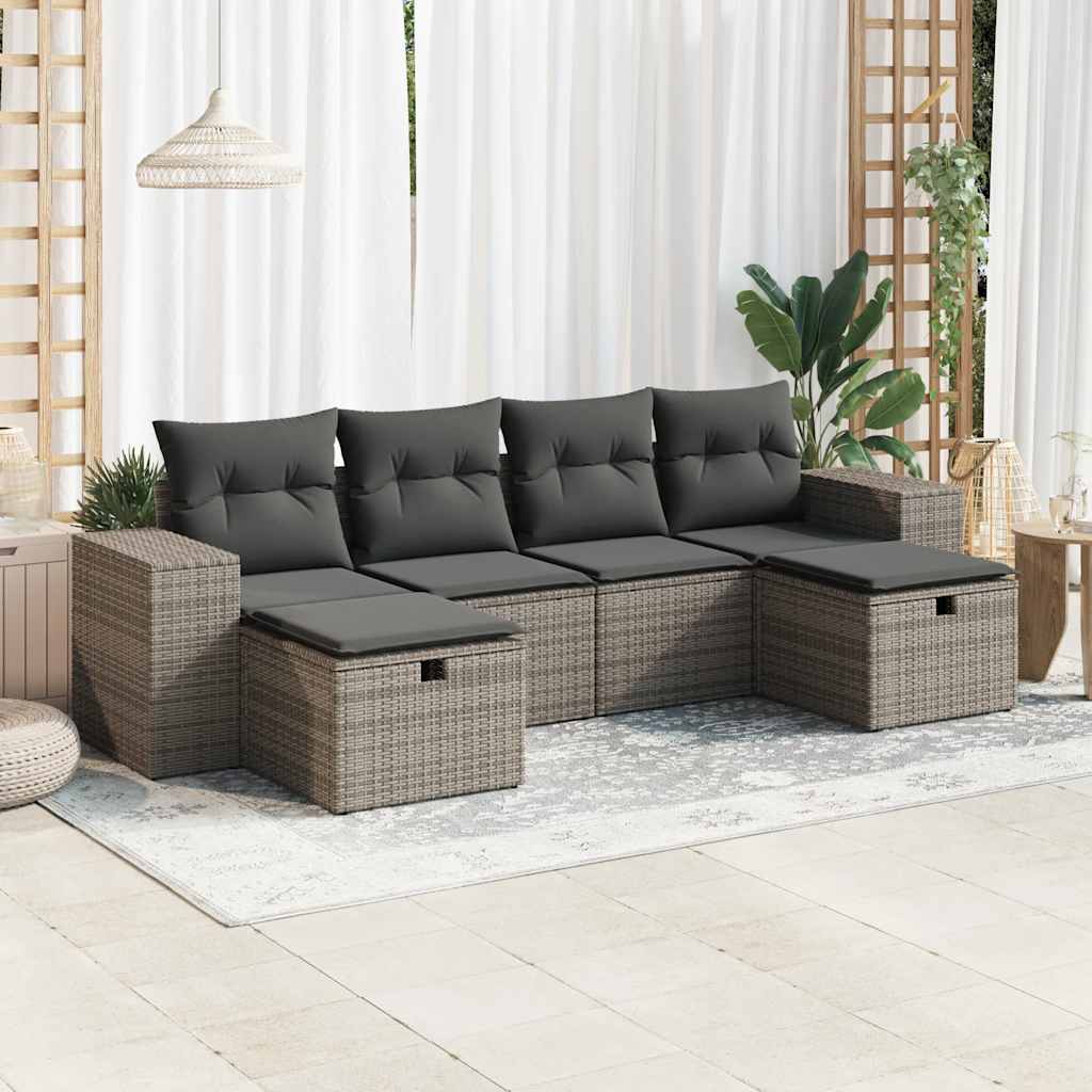 Set Mobilier De Grădină Cu Perne, 6 Piese, Negru, Poliratan