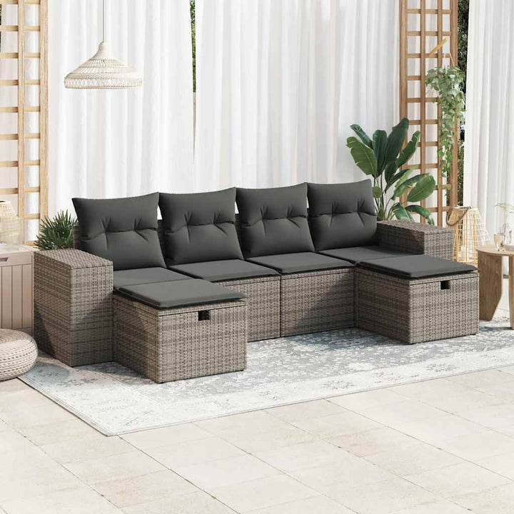Set Mobilier De Grădină Cu Perne, 6 Piese, Negru, Poliratan