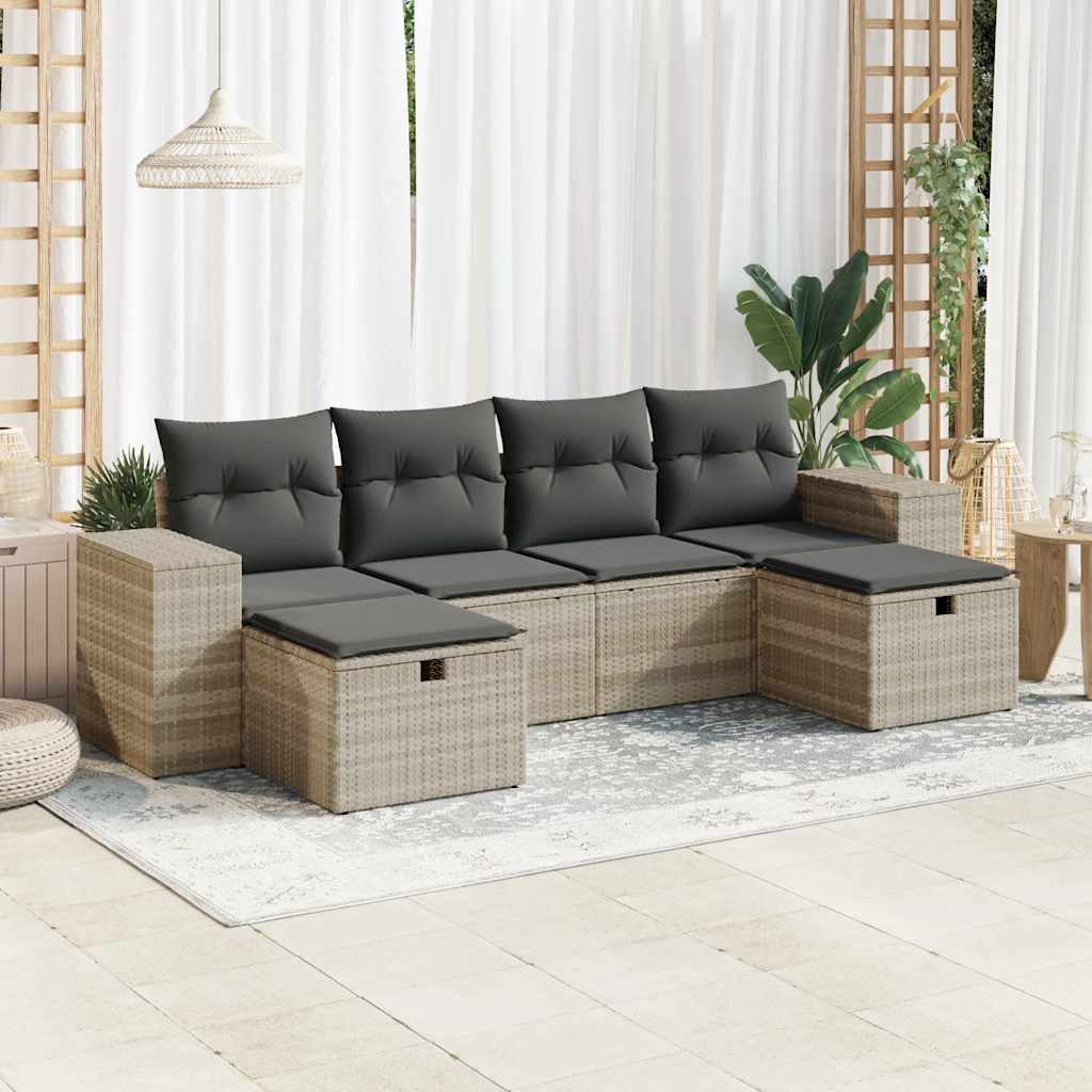 Set Mobilier De Grădină Cu Perne, 6 Piese, Negru, Poliratan