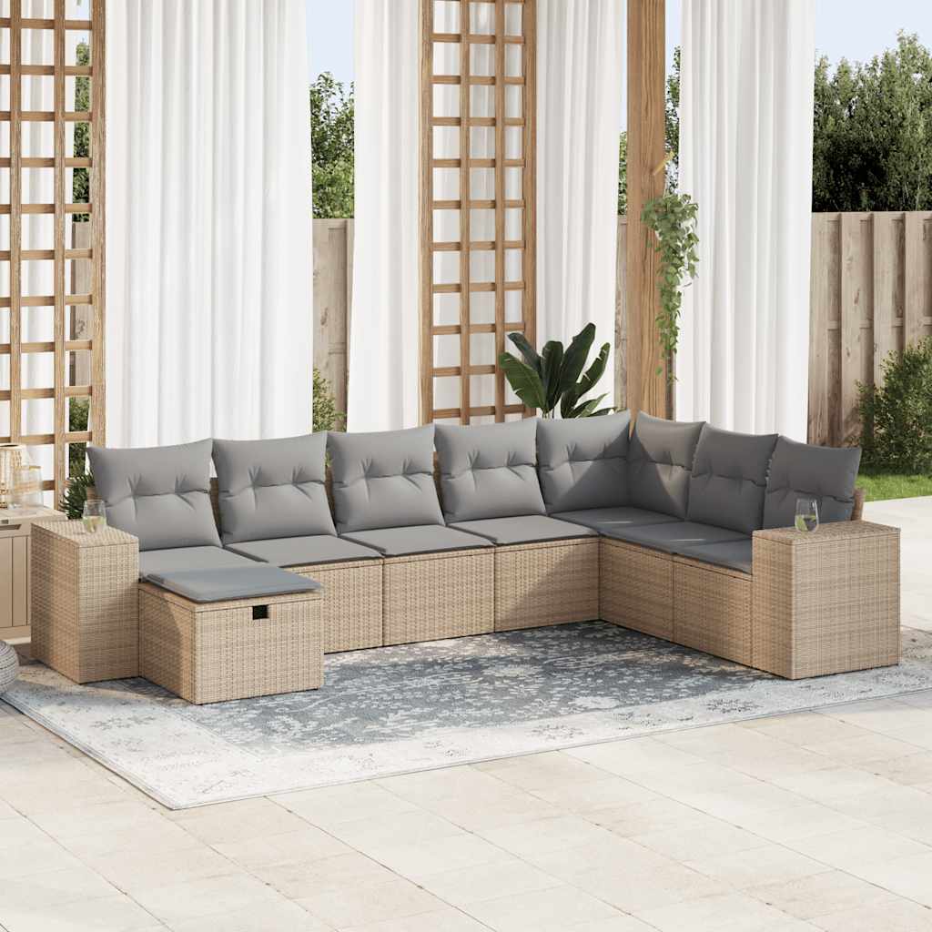 Set Canapele De Grădină, 8 Piese, Cu Perne, Bej, Poliratan
