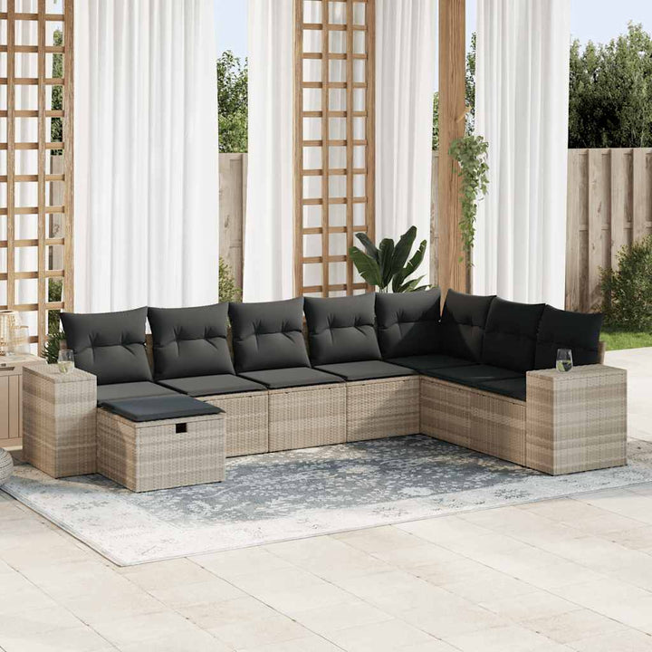 Set Canapele De Grădină, 8 Piese, Cu Perne, Bej, Poliratan