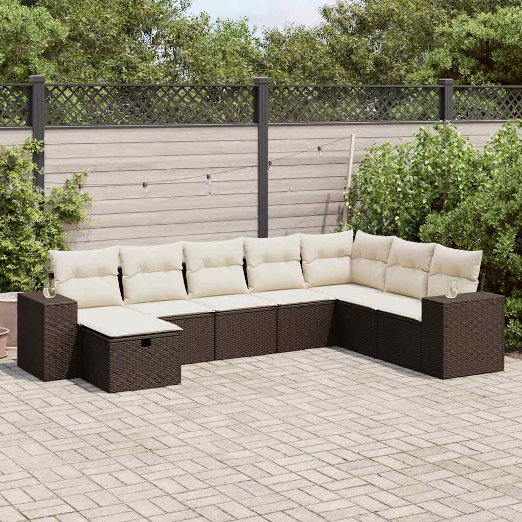 Set Canapele De Grădină, 8 Piese, Cu Perne, Bej, Poliratan