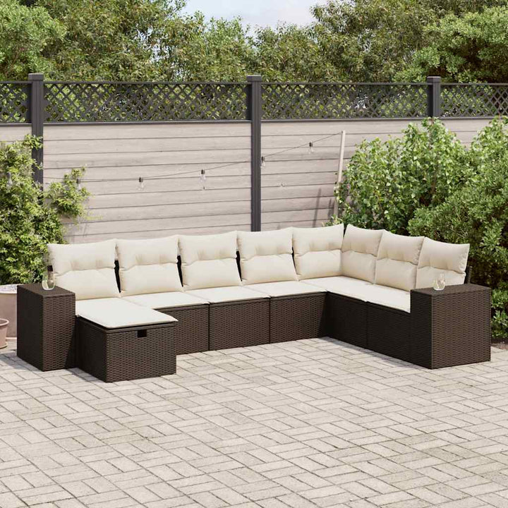 Set Canapele De Grădină, 8 Piese, Cu Perne, Bej, Poliratan