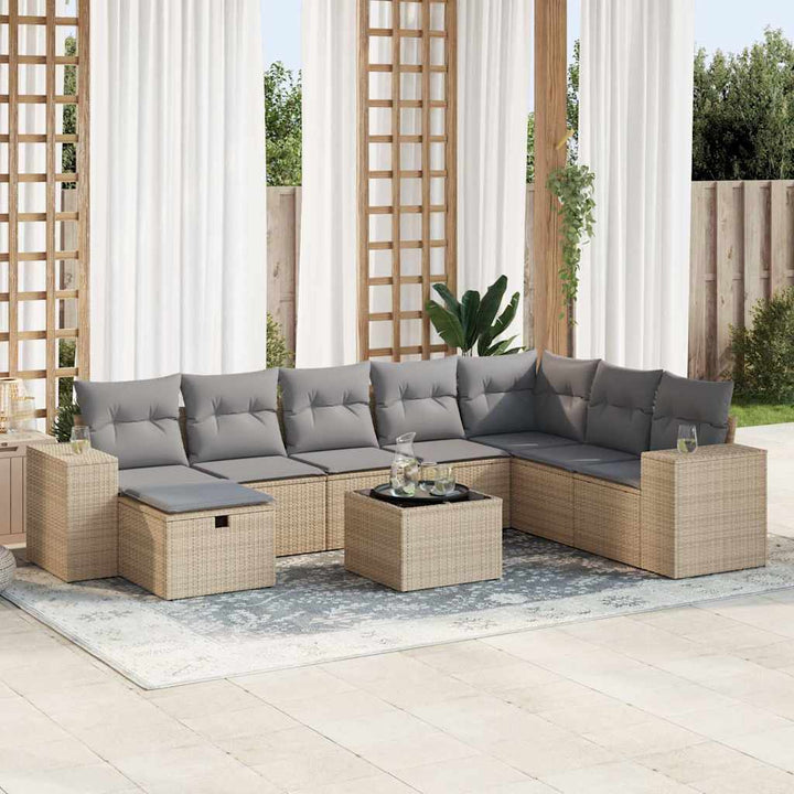 Set Canapele De Grădină, 8 Piese, Cu Perne, Bej, Poliratan