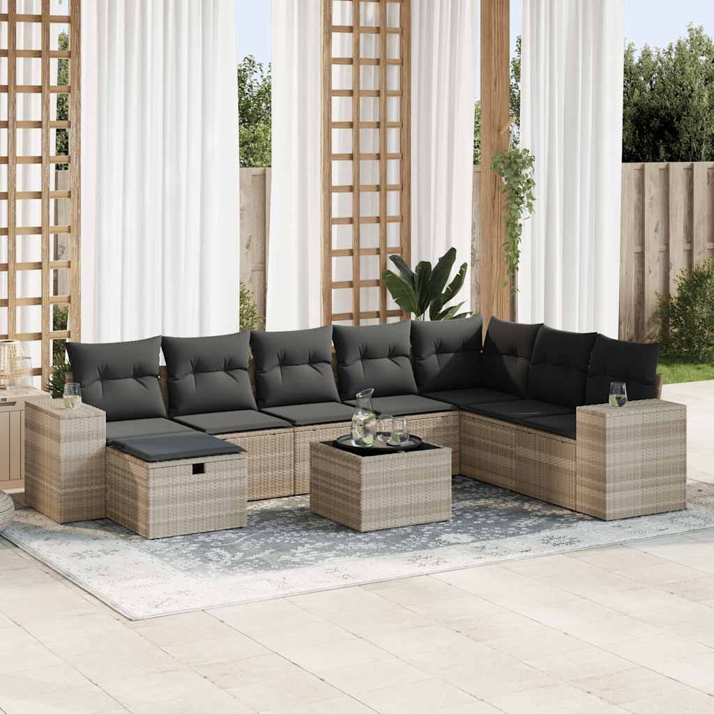 Set Canapele De Grădină, 8 Piese, Cu Perne, Bej, Poliratan