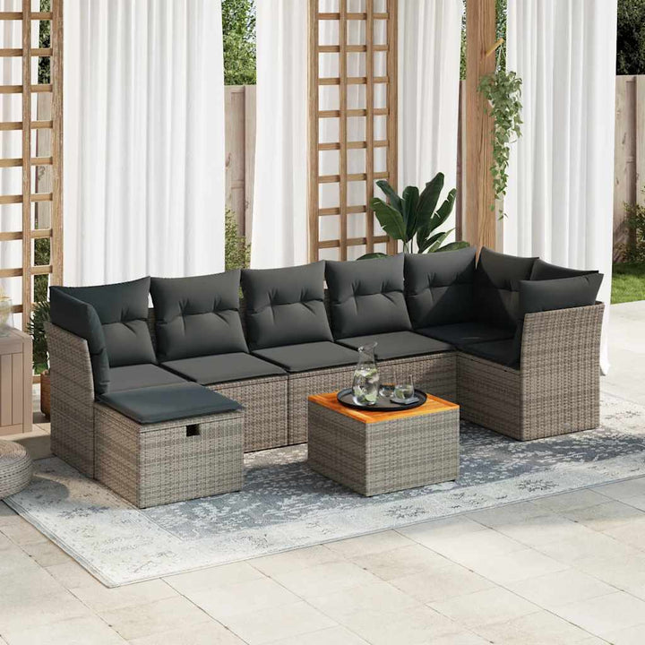 Set Canapele De Grădină Cu Perne, 8 Piese, Gri, Poliratan