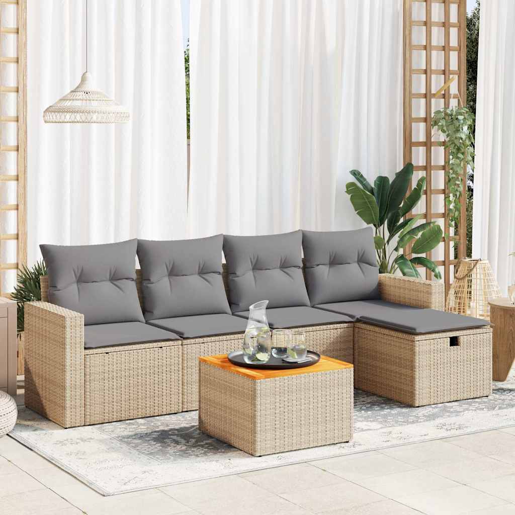 Set Mobilier Grădină Cu Perne, 6 Piese, , Poliratan