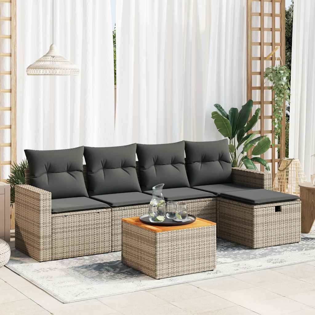 Set Mobilier Grădină Cu Perne, 6 Piese, , Poliratan