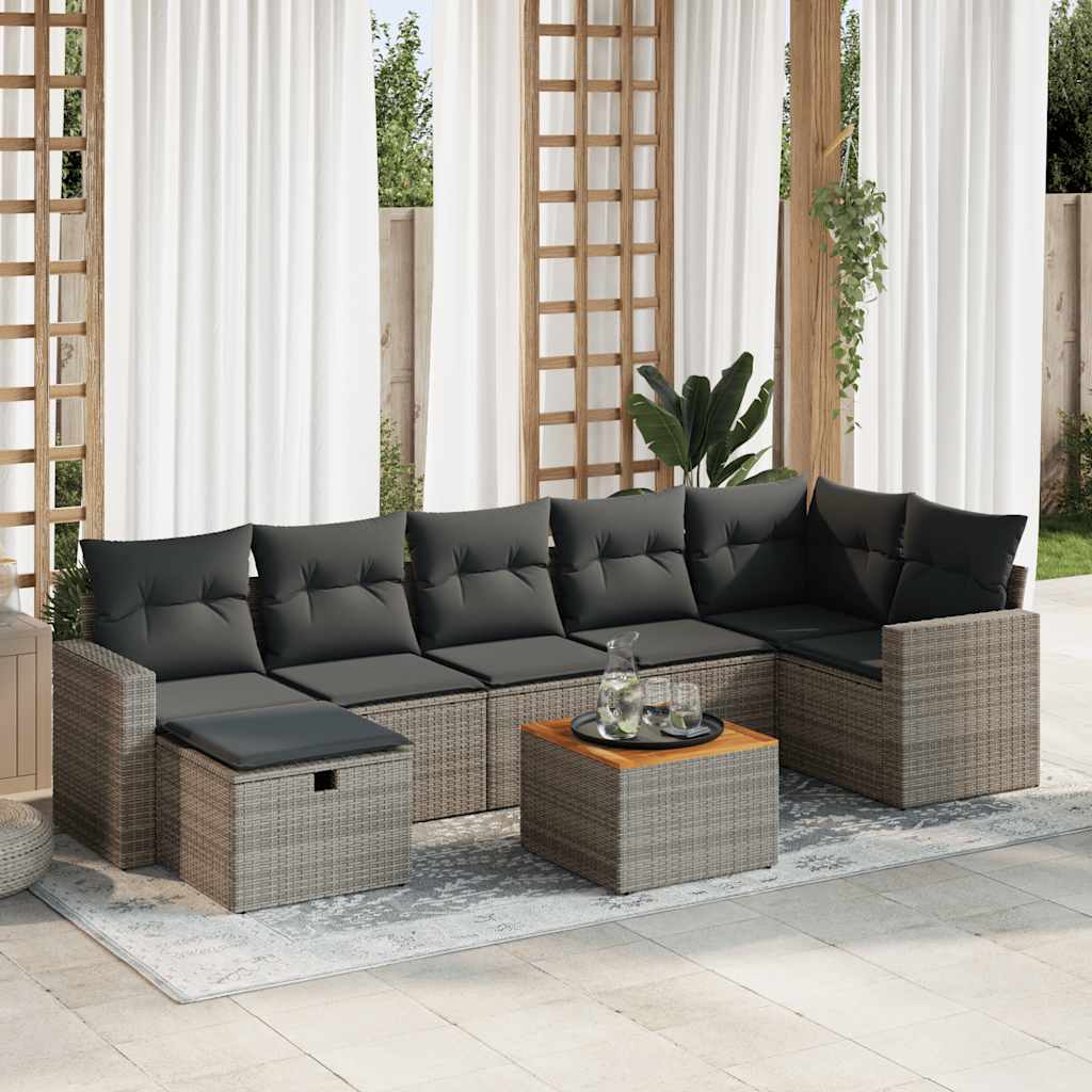 Set Canapele De Grădină Cu Perne, 8 Piese, Gri, Poliratan