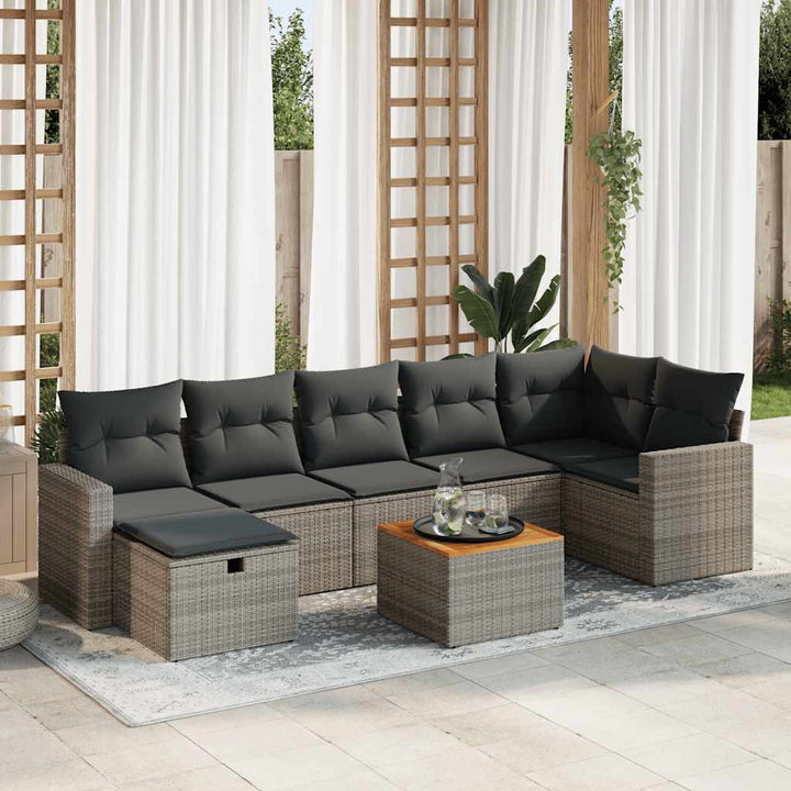 Set Canapele De Grădină Cu Perne, 8 Piese, Gri, Poliratan