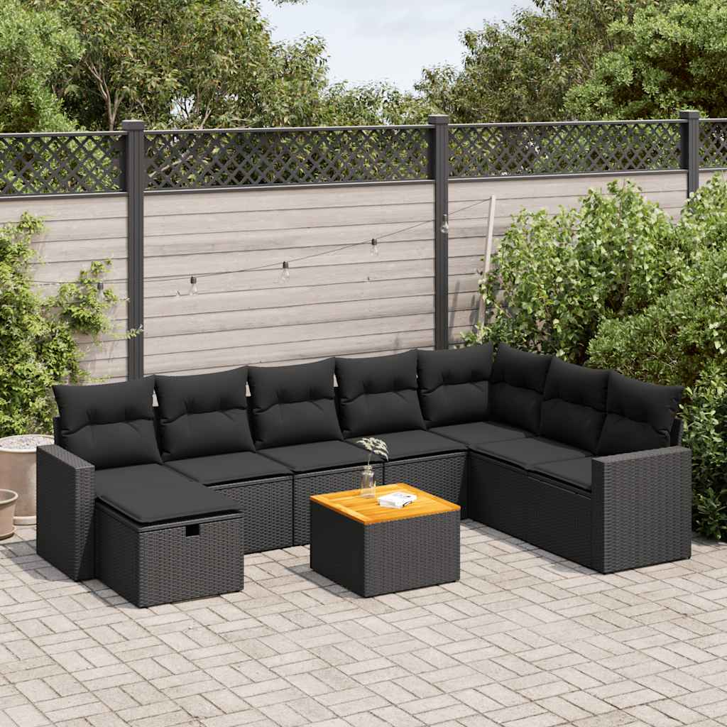Set Mobilier De Grădină Cu Perne, 9 Piese, , Poliratan