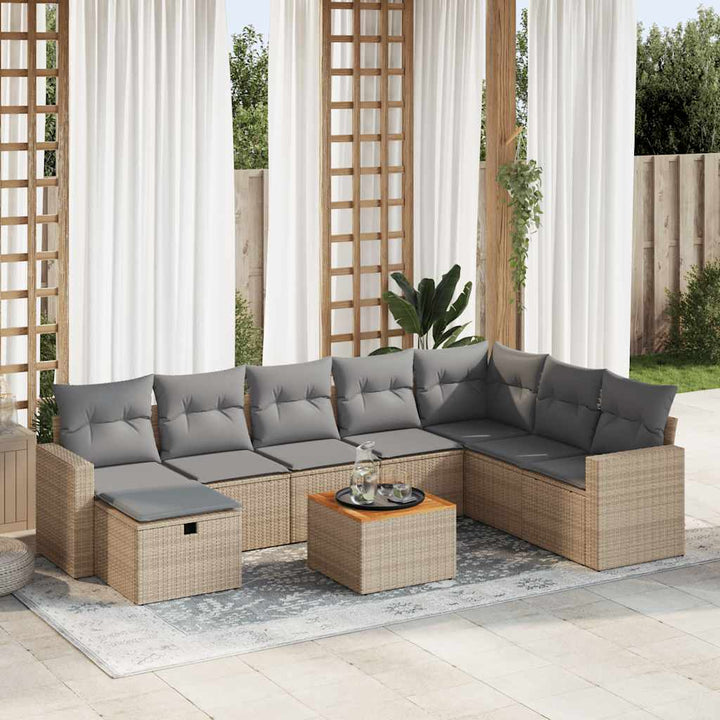 Set Mobilier De Grădină Cu Perne, 9 Piese, , Poliratan