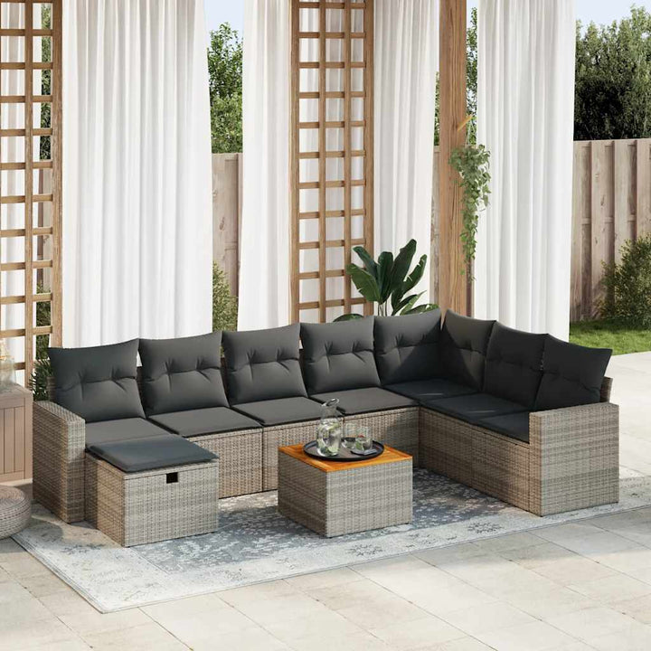 Set Mobilier De Grădină Cu Perne, 9 Piese, , Poliratan