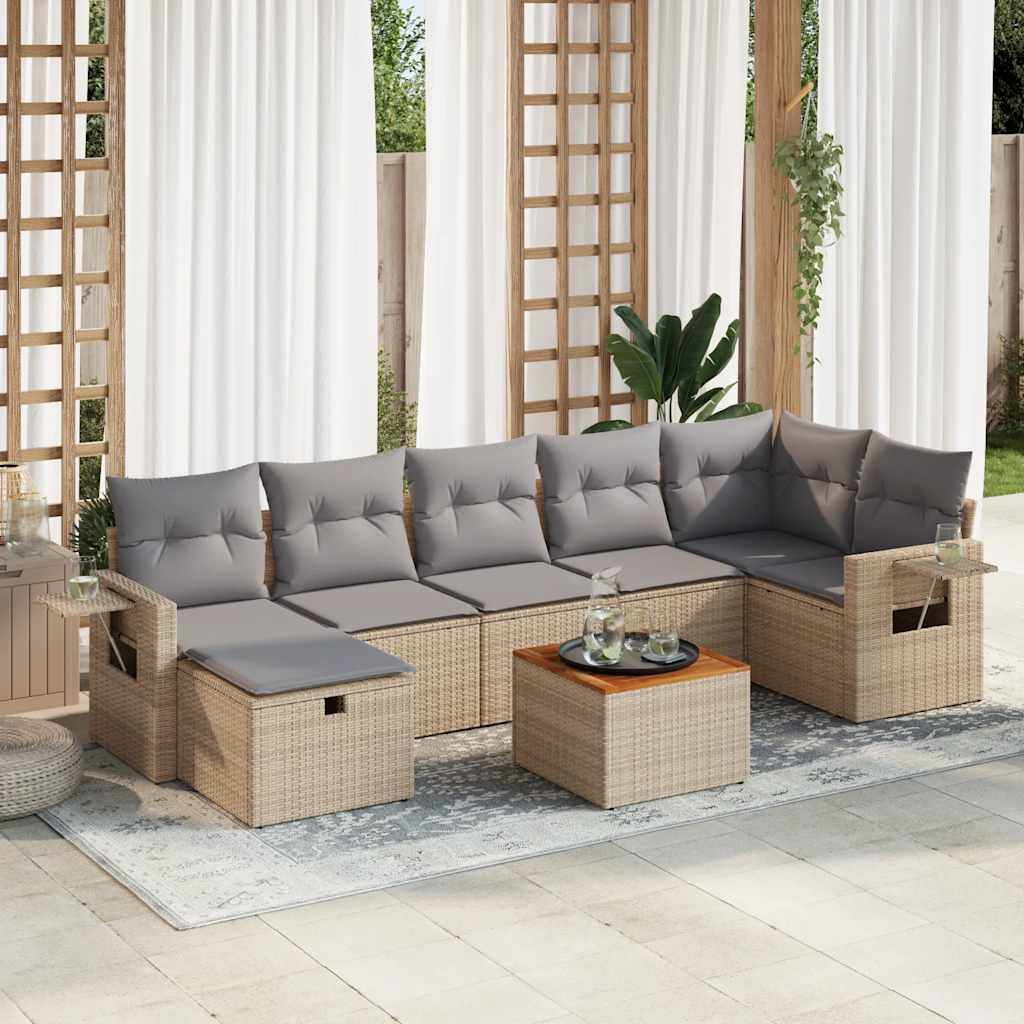 Set Mobilier De Grădină Cu Perne, 8 Piese, , Poliratan