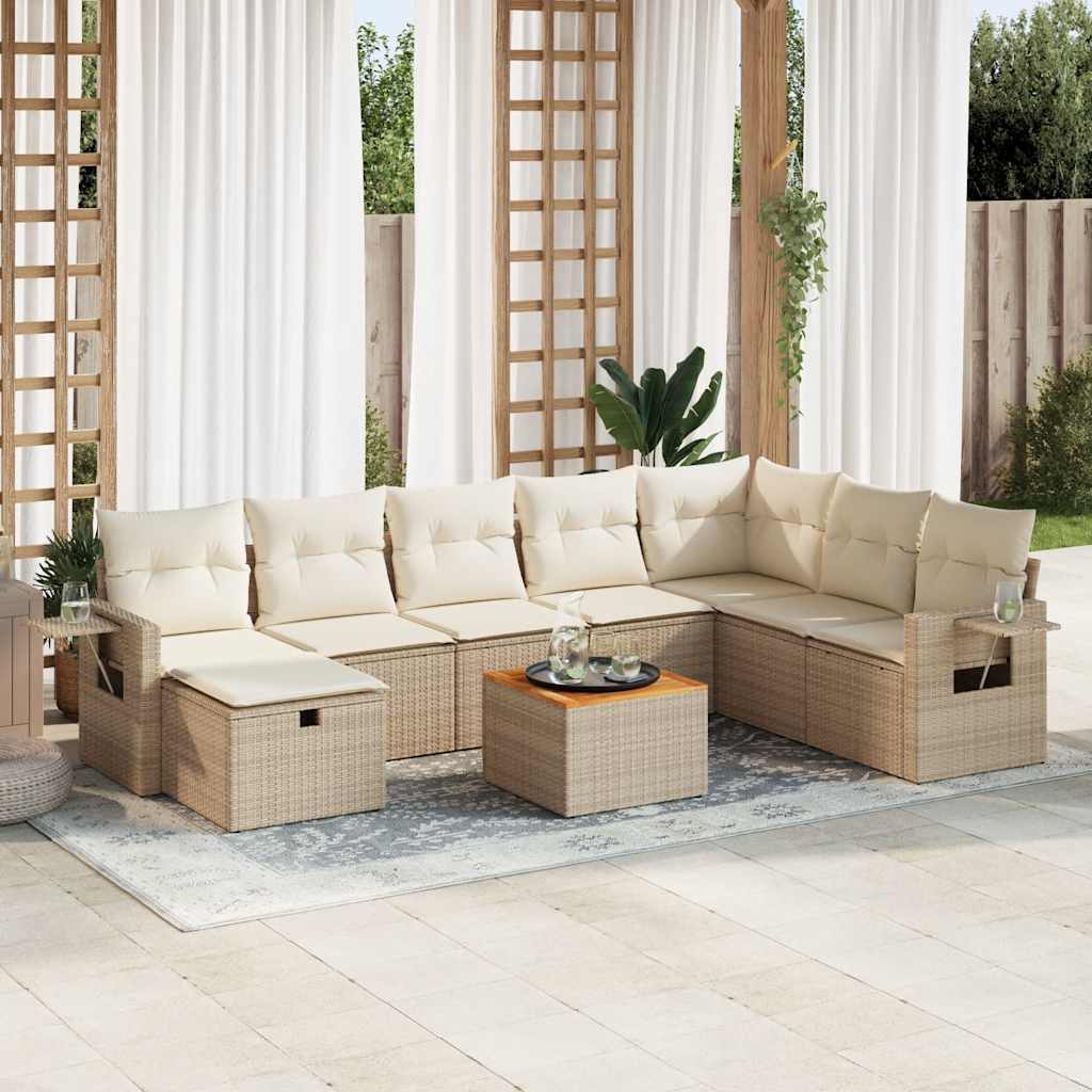 Set Mobilier De Grădină Cu Perne, 9 Piese, , Poliratan