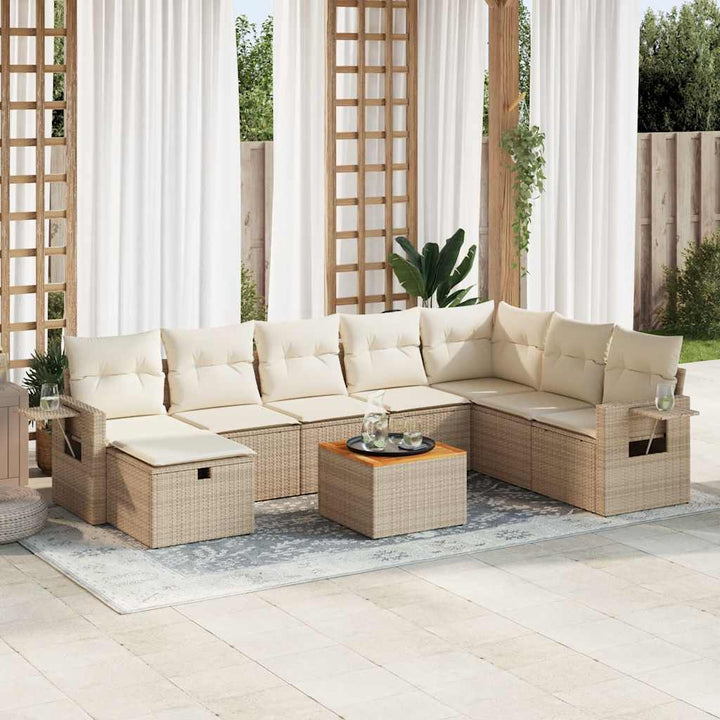 Set Mobilier De Grădină Cu Perne, 9 Piese, , Poliratan