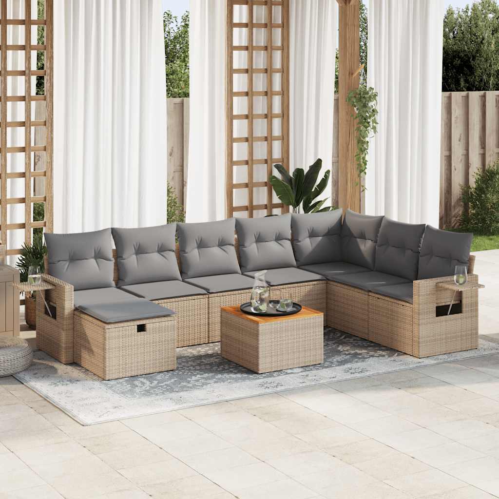 Set Mobilier De Grădină Cu Perne, 9 Piese, , Poliratan