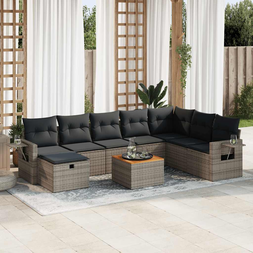 Set Mobilier De Grădină Cu Perne, 9 Piese, , Poliratan
