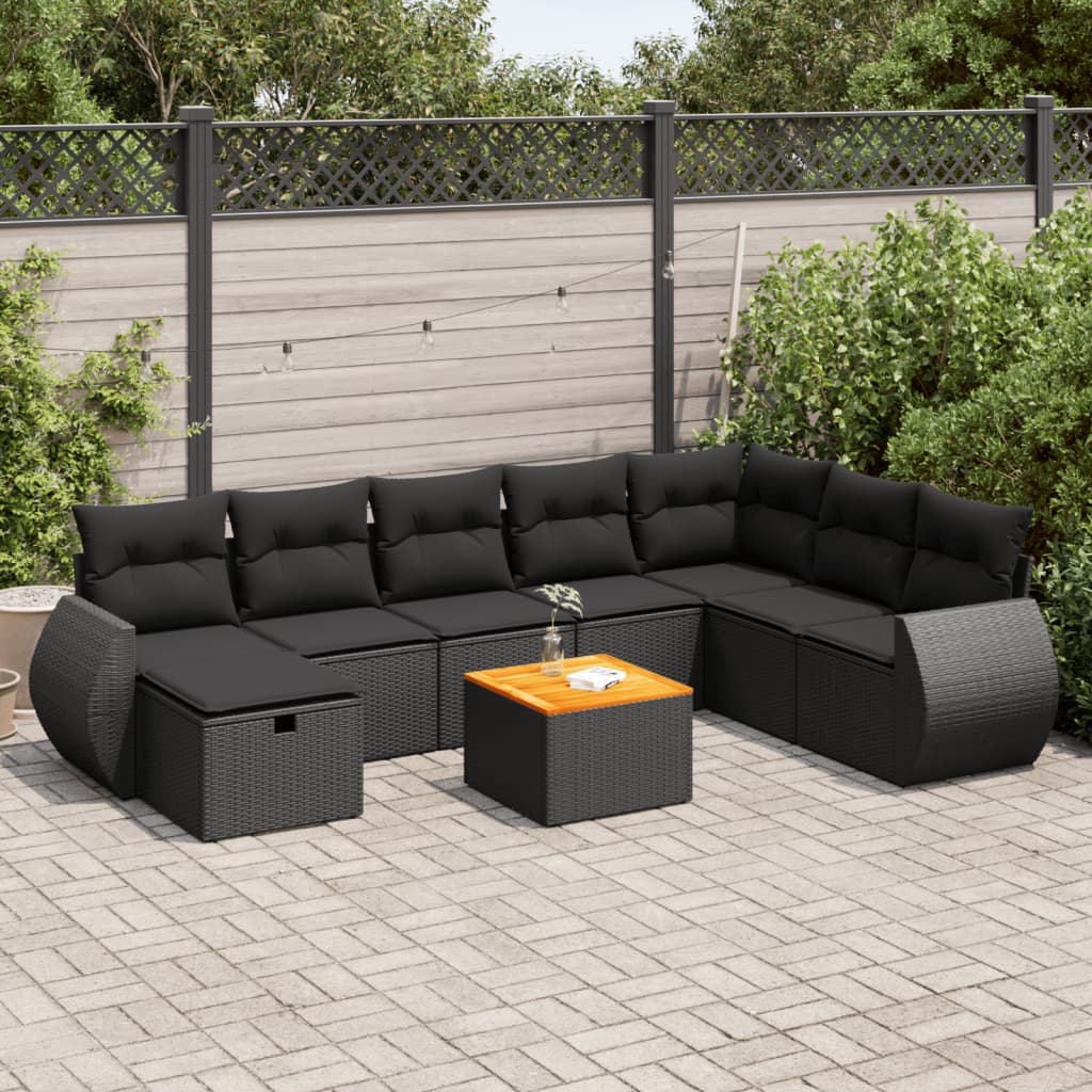Set Mobilier De Grădină Cu Perne, 9 Piese, , Poliratan