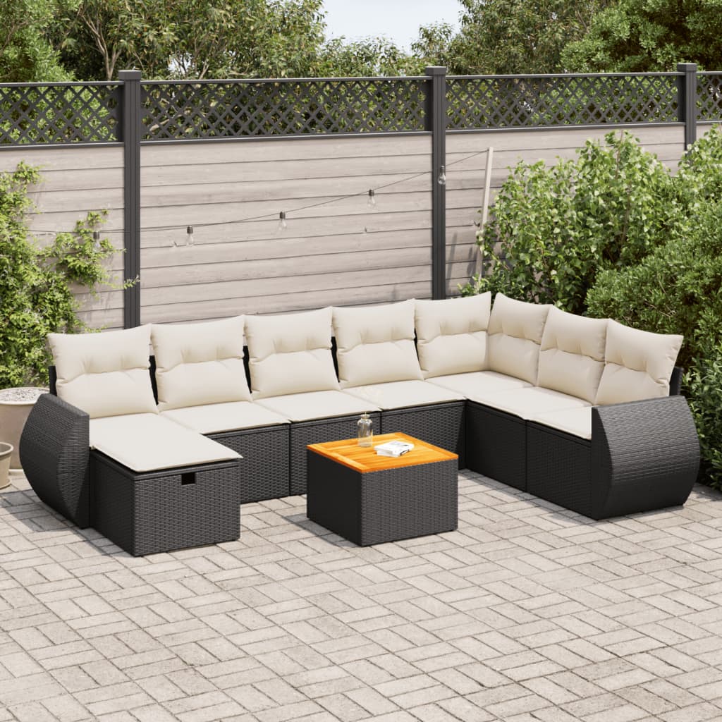 Set Mobilier De Grădină Cu Perne, 9 Piese, , Poliratan