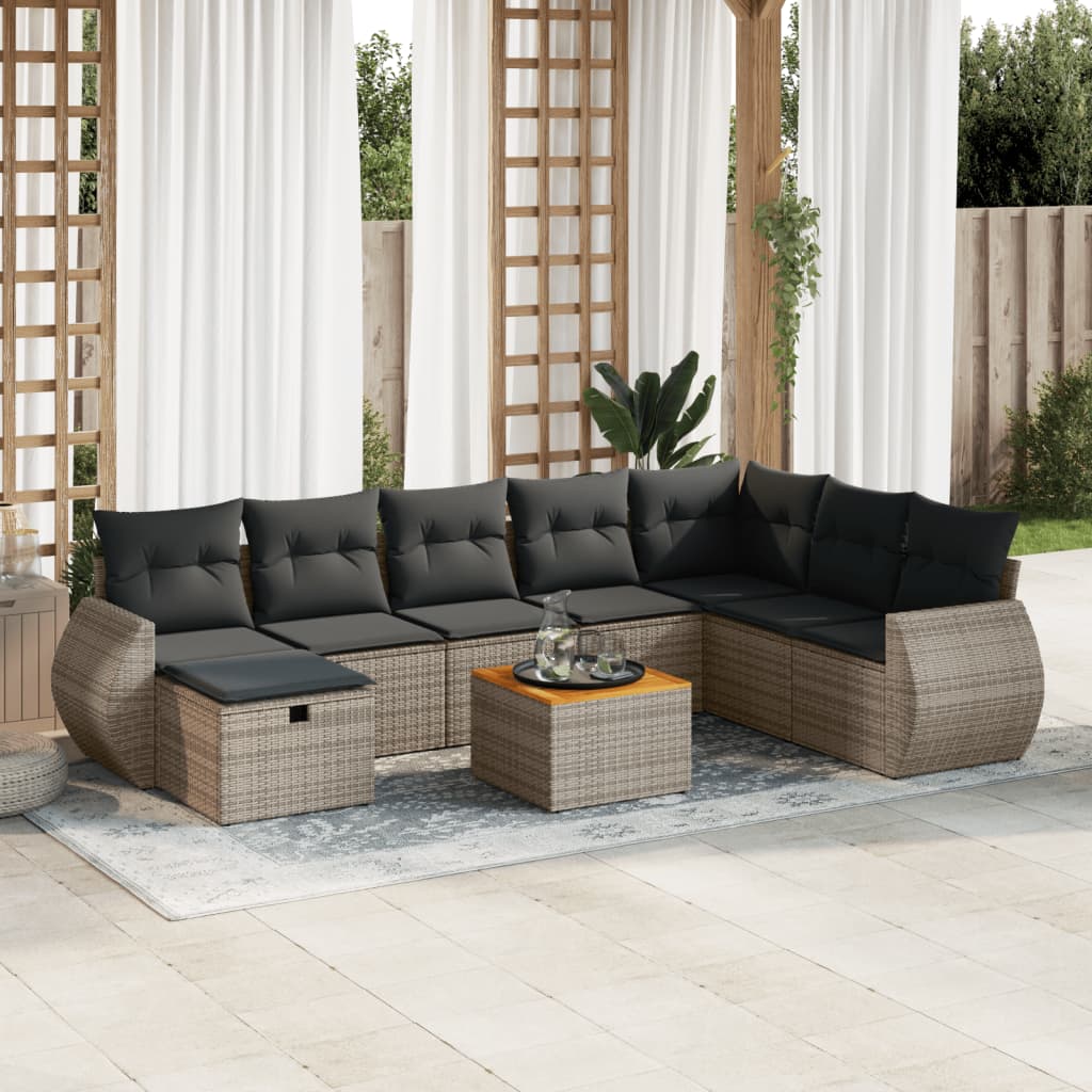 Set Mobilier De Grădină Cu Perne, 9 Piese, , Poliratan