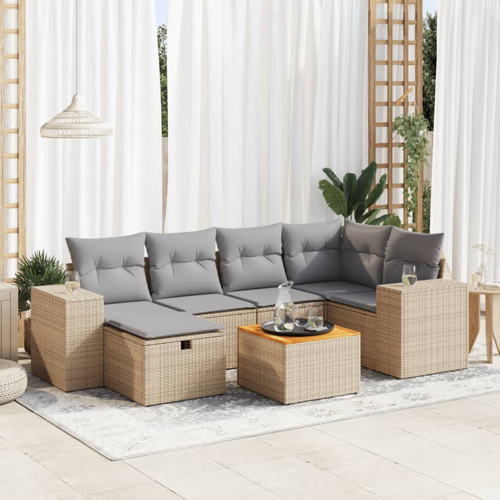 Set Canapele De Grădină Cu Perne, 7 Piese, , Poliratan